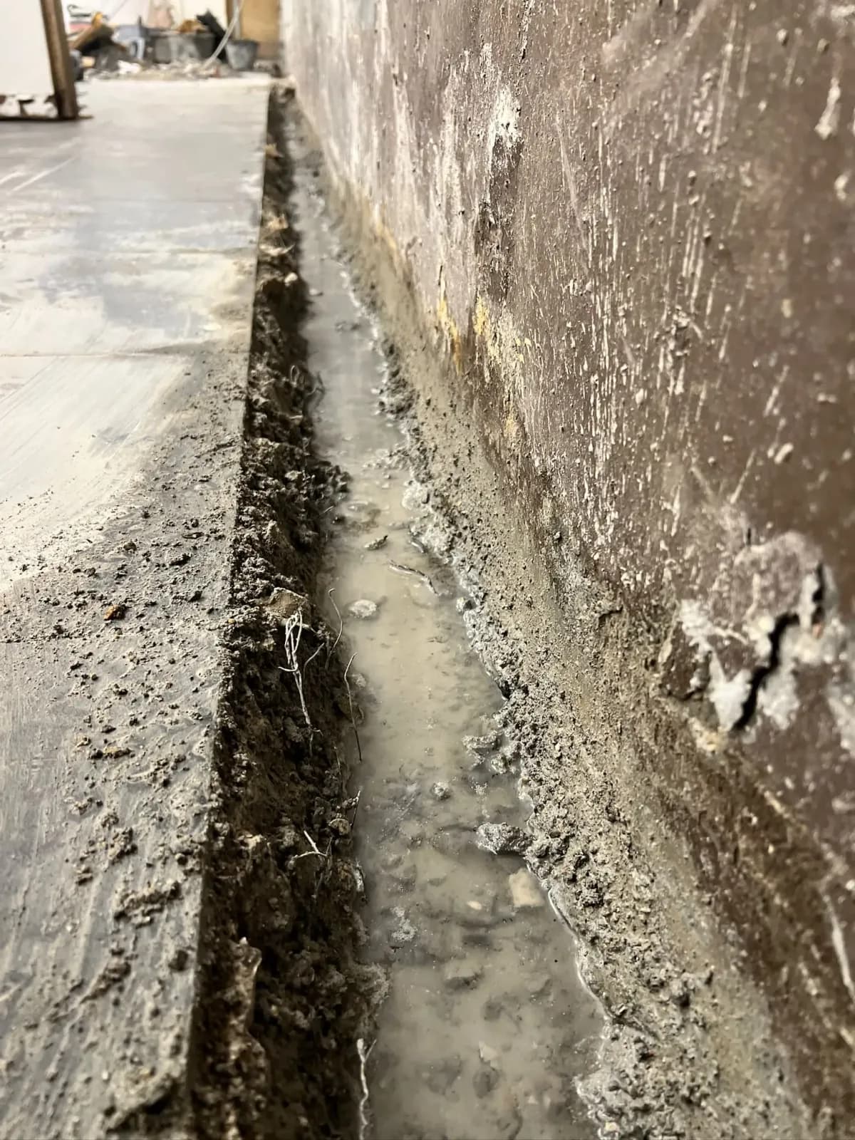 Humidité au pied du mur avant drainage chez Schmidt à Lille